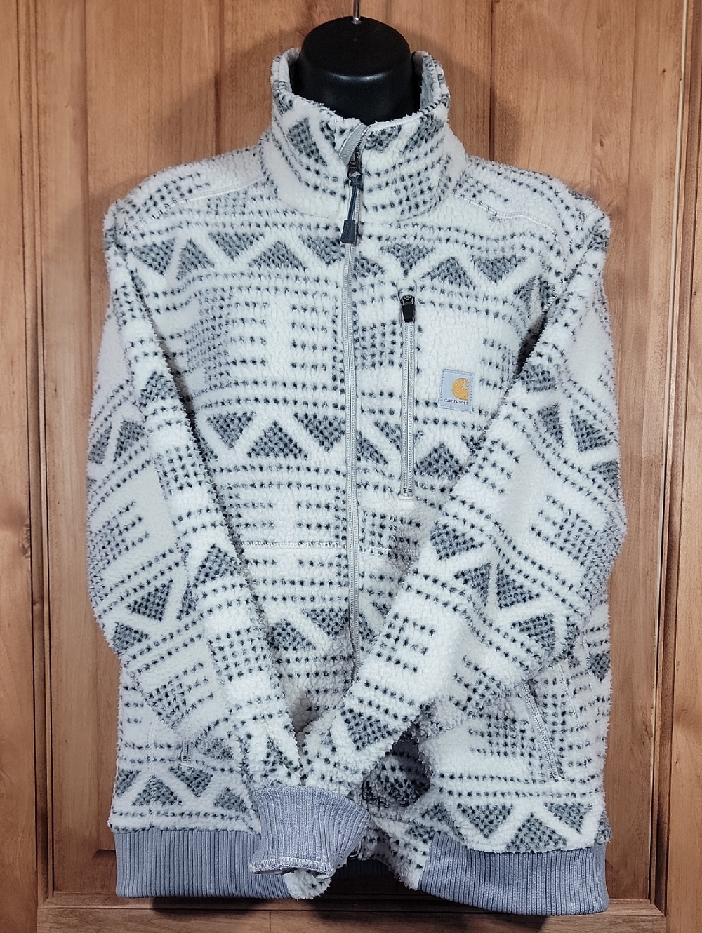 Carhartt Cream and Gray Patterned Sherpa Zip Jacket - Picture 6 of 15